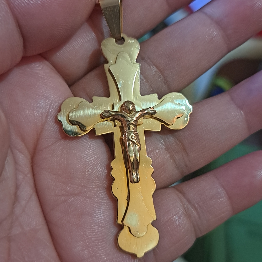Gold Crucifix Pendant - Gold Tone Cross Necklace